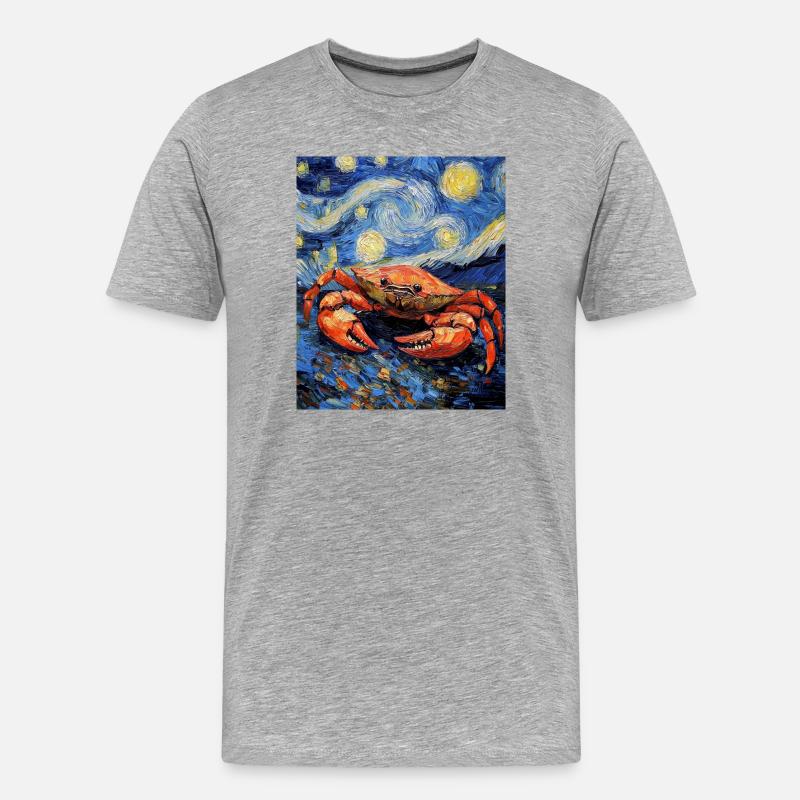 Krabbe Van Gogh Style Starry  - Männer Premium Bio T-Shirt - Grau meliert