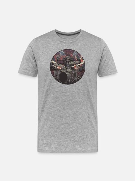 Gorilla Rockband mit Trommeln - Männer Premium Bio T-Shirt - Grau meliert