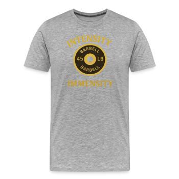 Intensives Design von Langhantelgewichten - Männer Premium Bio T-Shirt - Grau meliert - Vorne - Damien (186cm)