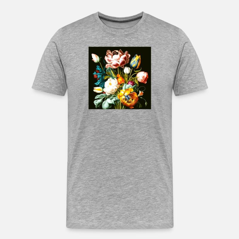 Composition florale texturée sur noir - T-shirt bio Premium Homme - gris chiné