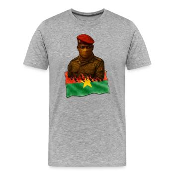 Burkina Faso Echos | 2025 Kunstwerke - Männer Premium Bio T-Shirt - Grau meliert - Vorne - Damien (186cm)