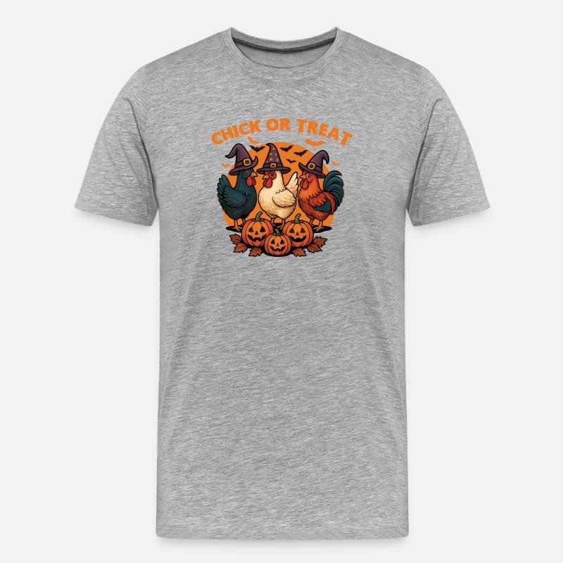 Küken oder Leckerli Gruseliges Halloween-Huhn - Männer Premium Bio T-Shirt - Grau meliert