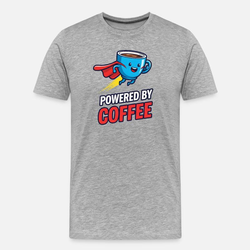 Kaffee Superheld mit Cape - Männer Premium Bio T-Shirt - Grau meliert