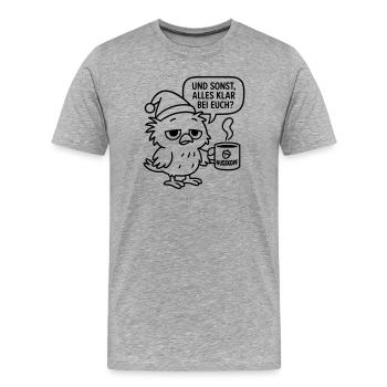 Morgenmuffel Vogel_mit_Kaffeetasse_und_Sprechblase - Männer Premium Bio T-Shirt - Grau meliert - Vorne - Damien (186cm)