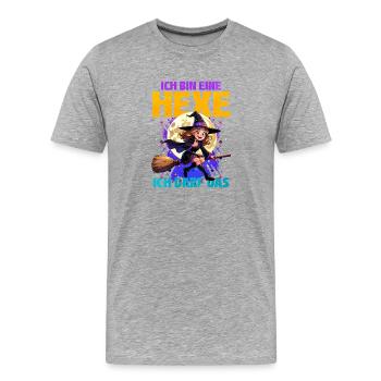 Sorcière avec baguette magique et lune - T-shirt bio Premium Homme - gris chiné - Devant - Damien (186cm)