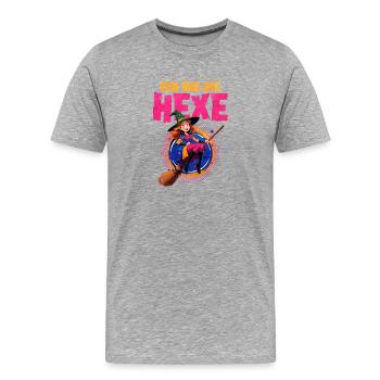 Hexen-Magierin mit Besen und Spruch - Männer Premium Bio T-Shirt - Grau meliert - Vorne - Damien (186cm)