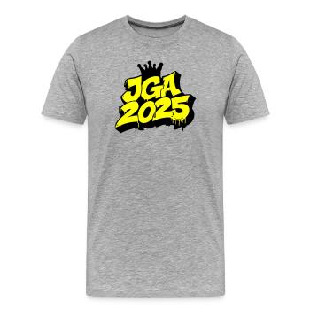 Enterrement de vie de garçon 2025 Enterrement de vie de garçon - T-shirt bio Premium Homme - gris chiné - Devant - Damien (186cm)