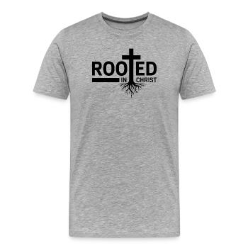 Enraciné dans le Christ - T-shirt bio Premium Homme - gris chiné - Devant - Damien (186cm)