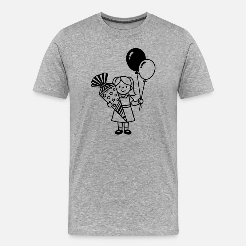 Einschulung Mädchen mit Schultüte - Männer Premium Bio T-Shirt - Grau meliert