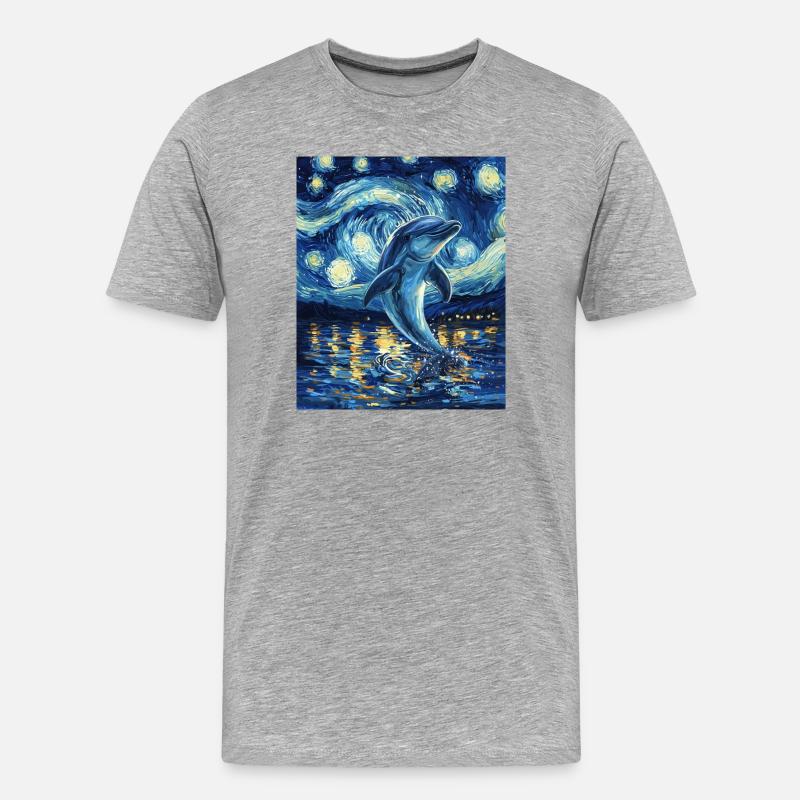 Delfin Van Gogh Style Starry - Männer Premium Bio T-Shirt - Grau meliert