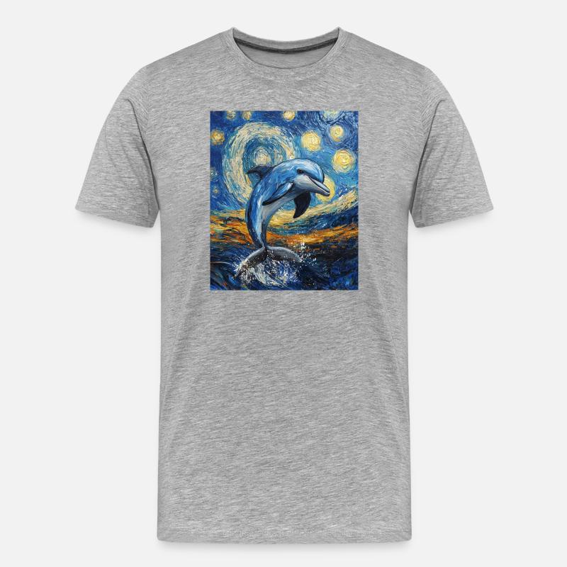 Delfin Van Gogh Style Starry  - Männer Premium Bio T-Shirt - Grau meliert