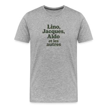 Abenteuer ist Abenteuer. Lino, Jacques - Männer Premium Bio T-Shirt - Grau meliert - Vorne - Damien (186cm)