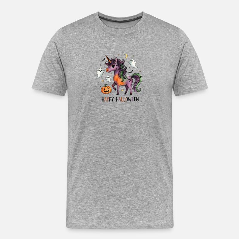 Halloween Einhorn - Männer Premium Bio T-Shirt - Grau meliert