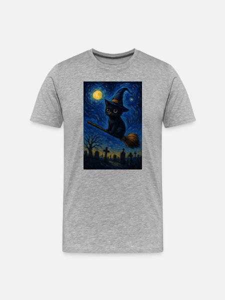 Halloween Cute Cat Starry Night - Men's Premium Organic T-Shirt - heather grey