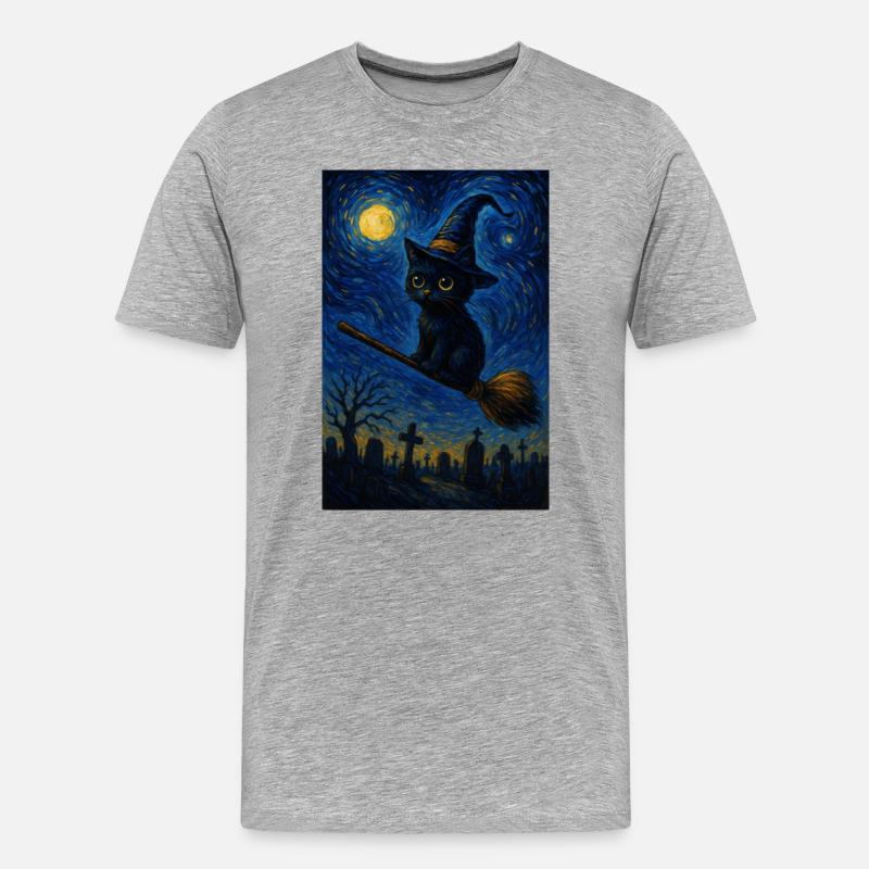 Halloween süße Katze Starry Night - Männer Premium Bio T-Shirt - Grau meliert