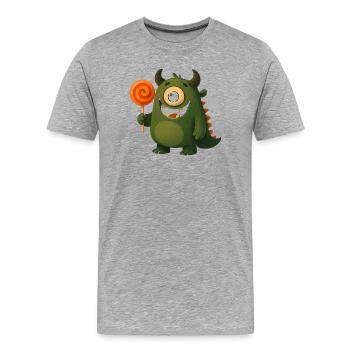 Googly Eyes Monster with Lollipop - Men's Premium Organic T-Shirt - heather grey - Front - Damien (186cm)