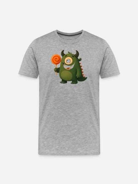 Kulleraugen Monster mit Lutscher - Männer Premium Bio T-Shirt - Grau meliert