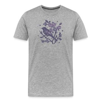 Nachtaktiver Blumenvogel auf Zweig - Männer Premium Bio T-Shirt - Grau meliert - Vorne - Damien (186cm)