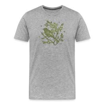 Blumenvogel auf mysteriösem Hintergrund graviert - Männer Premium Bio T-Shirt - Grau meliert - Vorne - Damien (186cm)