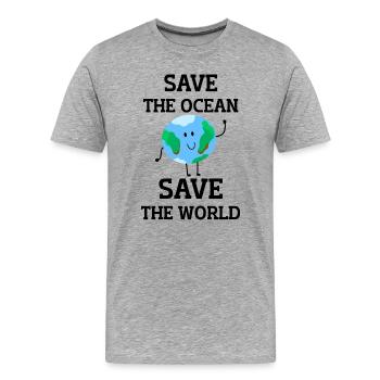 Rette den Ozean, rette die Welt. Lächelnde Erde - Männer Premium Bio T-Shirt - Grau meliert - Vorne - Damien (186cm)