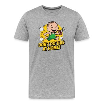 Humorvolles Kleinkind, das mit Scherendesign rennt - Männer Premium Bio T-Shirt - Grau meliert - Vorne - Damien (186cm)