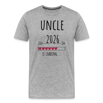 Oncle en devenir 2026 Cadeau Grossesse - T-shirt bio Premium Homme - gris chiné - Devant - Damien (186cm)