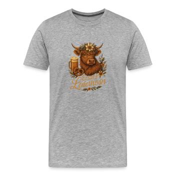 Ersatz Lederhosn Oktober feier Shirt Lustiges Kuh  - Männer Premium Bio T-Shirt - Grau meliert - Vorne - Damien (186cm)