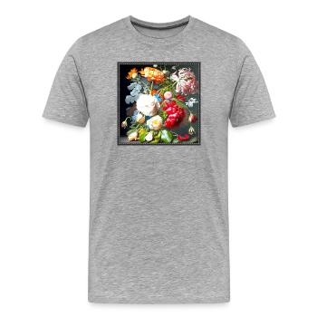Blumenstillleben mit bunten Rosen und Pfingstrosen - Männer Premium Bio T-Shirt - Grau meliert - Vorne - Damien (186cm)