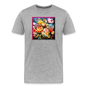 Blooming embroidery motif on textiles tapestry - Men's Premium Organic T-Shirt - heather grey - Front - Damien (186cm)