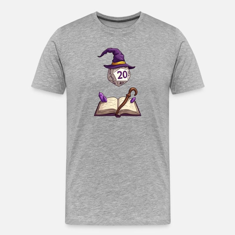 Schwebender W20 mit Zauberhut – Fantasy Dice - Männer Premium Bio T-Shirt - Grau meliert