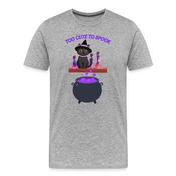 Chat sorcière mignon avec potion magique - T-shirt bio Premium Homme - gris chiné - Devant - Damien (186cm)