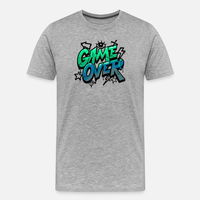 Game Over Neon Graffiti Design - Männer Premium Bio T-Shirt - Grau meliert