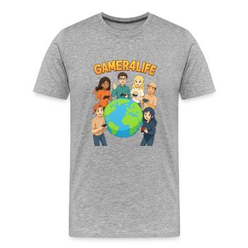 Gamer4Life Globale Freundschaft - Männer Premium Bio T-Shirt - Grau meliert - Vorne - Damien (186cm)