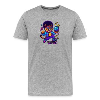 Lion DJ au design rétro - T-shirt bio Premium Homme - gris chiné - Devant - Damien (186cm)
