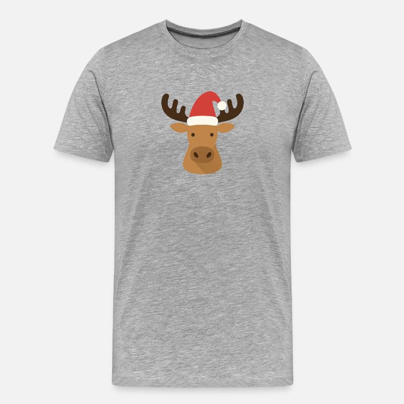 Witziger Elch mit Weihnachtsmütze - Männer Premium Bio T-Shirt - Grau meliert