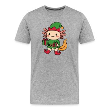 Axolotl als Weihnachtswichtel süß - Männer Premium Bio T-Shirt - Grau meliert - Vorne - Damien (186cm)