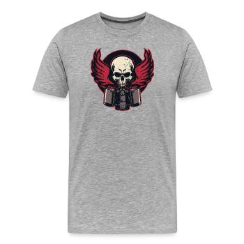 Piston Crâne enflammé - T-shirt bio Premium Homme - gris chiné - Devant - Damien (186cm)