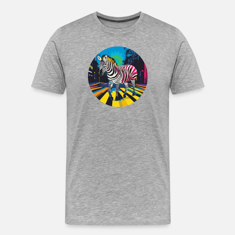 Buntes Zebra in Neon-Stadtbild - Männer Premium Bio T-Shirt - Grau meliert