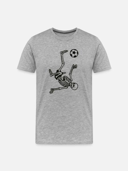 Skelett mit Fußball | Fallrückzieher - Männer Premium Bio T-Shirt - Grau meliert