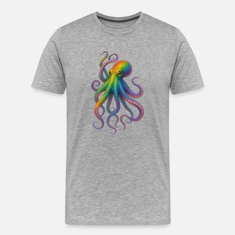 Bunter Regenbogen Oktopus Design - Männer Premium Bio T-Shirt - Grau meliert