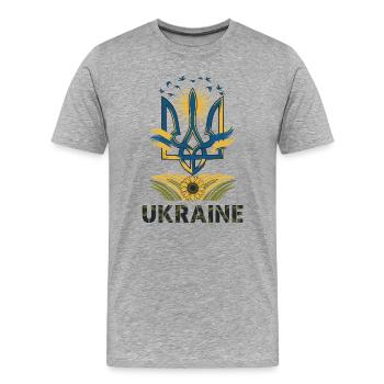 Symbolischer Dreizack mit Sonne und Vögeln - Männer Premium Bio T-Shirt - Grau meliert - Vorne - Damien (186cm)