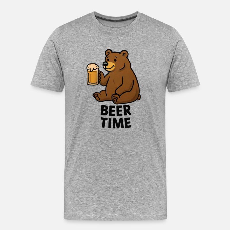 Bär mit Bierglas Illustration - Männer Premium Bio T-Shirt - Grau meliert