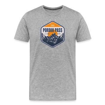 Col de Pordoi Italie Dolomites Itinéraire moto - T-shirt bio Premium Homme - gris chiné - Devant - Damien (186cm)