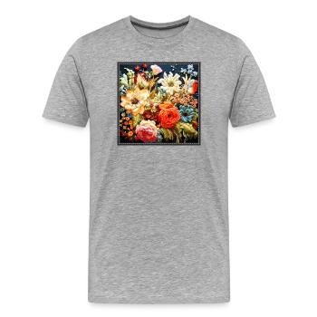 Vignes florales broderies dans des tons pastel Tapisserie - T-shirt bio Premium Homme - gris chiné - Devant - Damien (186cm)