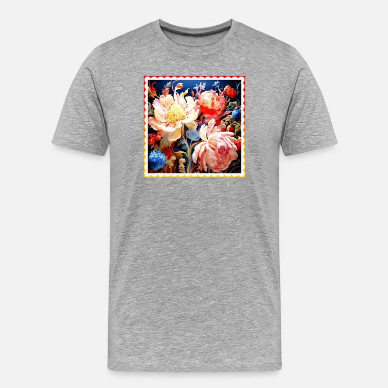 Lebendig Blumenkomposition auf dunklem Hintergrund - Männer Premium Bio T-Shirt - Grau meliert