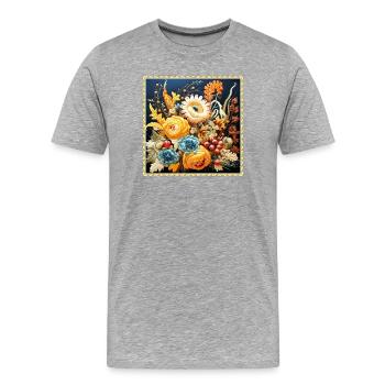 Broderie florale en filigrane avec tapisserie aux tons chauds - T-shirt bio Premium Homme - gris chiné - Devant - Damien (186cm)
