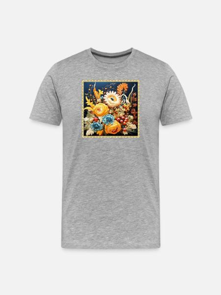 Filigree floral embroidery with warm tones tapestry - Men's Premium Organic T-Shirt - heather grey