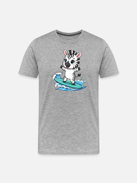 Cute Zebra Surfer Cartoon Surfing Summer - Men's Premium Organic T-Shirt - heather grey
