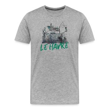 Le Havre scene maritime avec calligraphie - T-shirt bio Premium Homme - gris chiné - Devant - Damien (186cm)