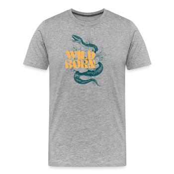 Wild Born Animal Motif Design - Men's Premium Organic T-Shirt - heather grey - Front - Damien (186cm)